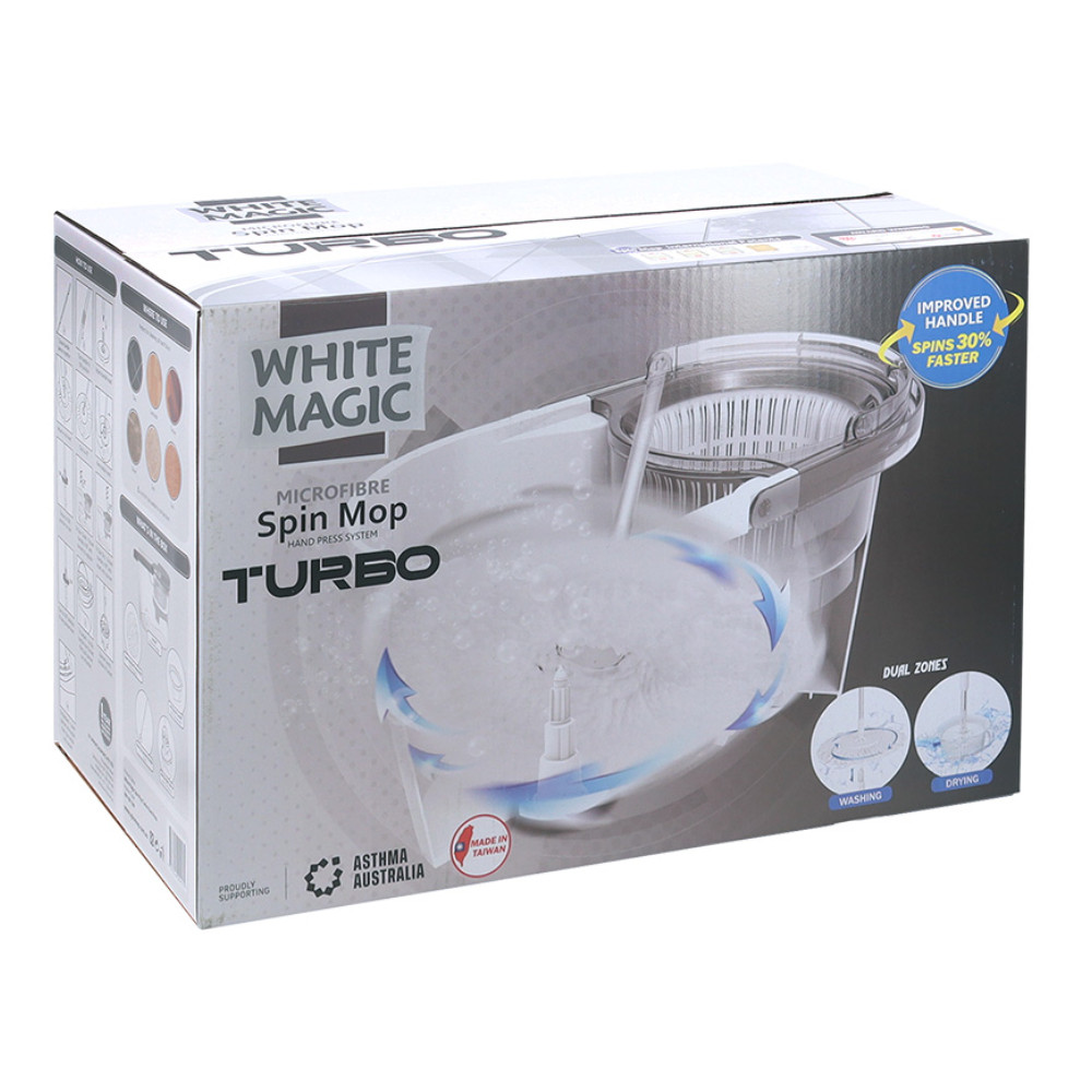 White Magic Turbo Spin Mop Hand Press | Howards Storage World