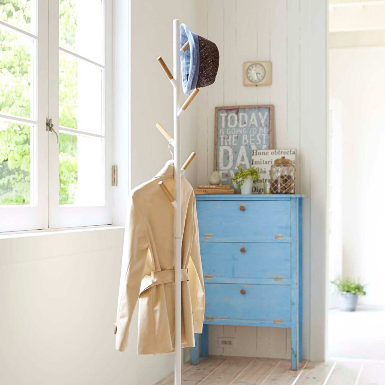 Yamazaki Standing Coat and Hat Rack White Howards Storage World