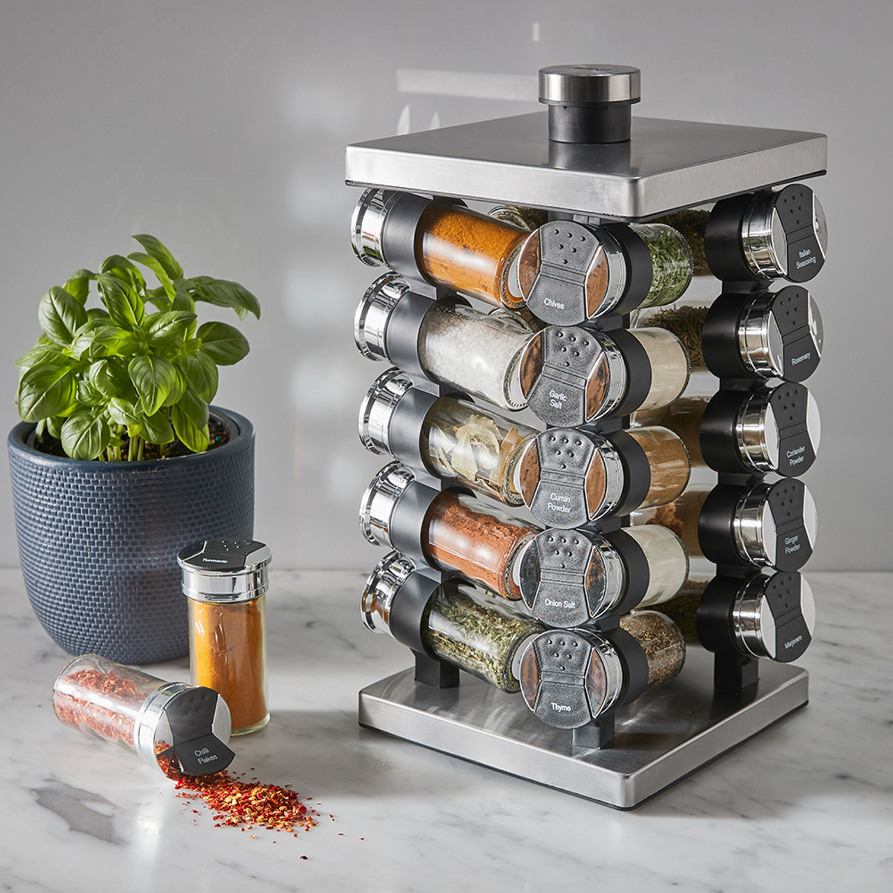 Spice Rack with 20 Jars, Rotating Spice Rack Organizer, Seasoning