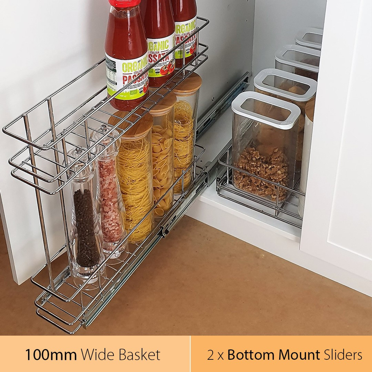 Tansel Pull Out Bottom Mount 100mm Bottle Spice Rack for