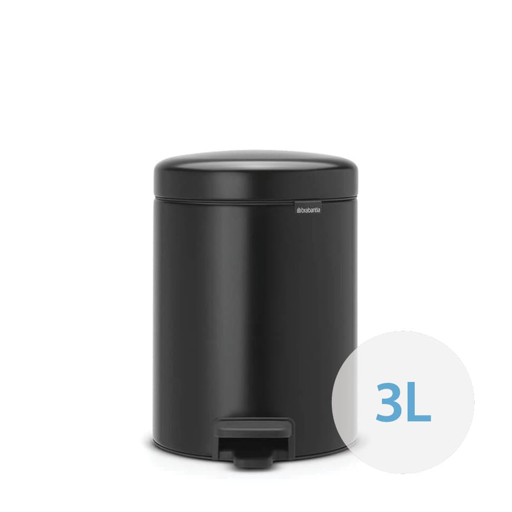 brabantia NewIcon Pedal Bin 3L - Matte Black | Howards Storage World