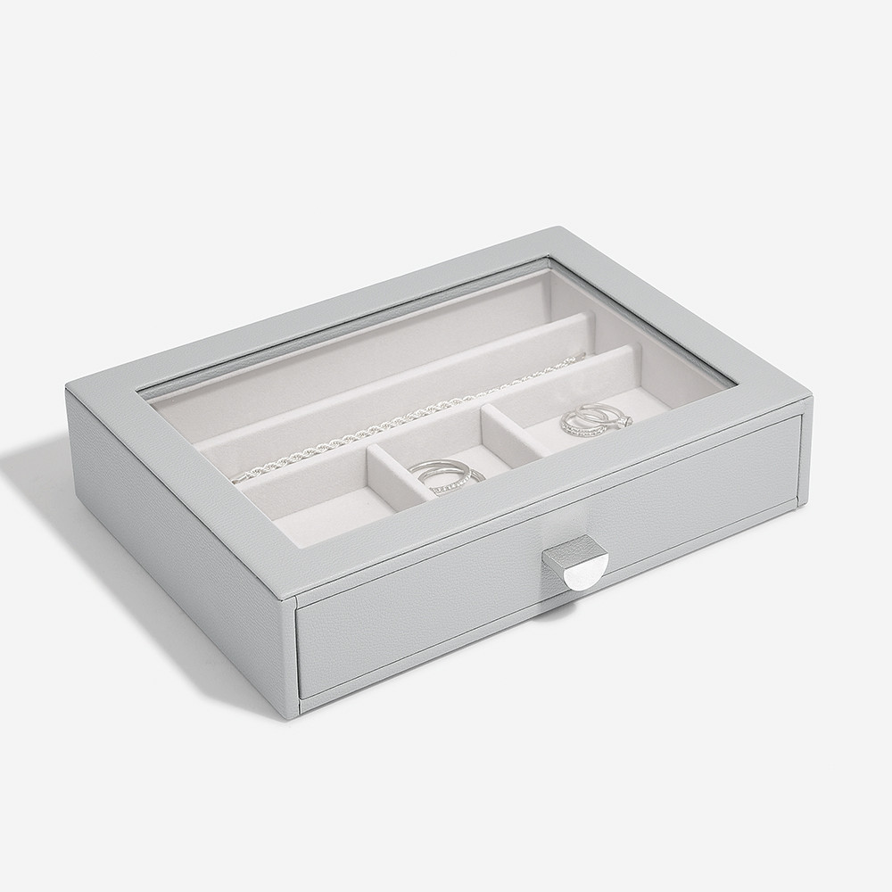 Stackers Classic Drawer Jewellery Box Glass Lid Layer Pebble Grey