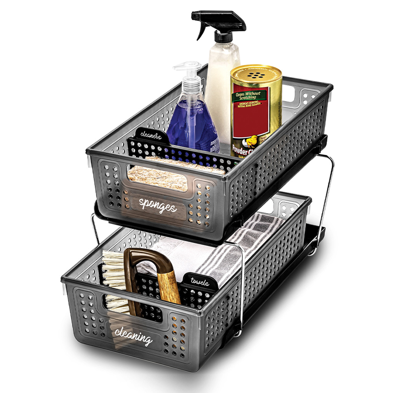 madesmart Carbon 2 Tier Divided Storage Basket Organiser