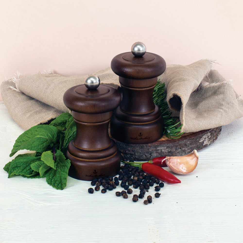 Wilkie Brothers Salt & Pepper Mill Set Rubberwood 10cm Howards