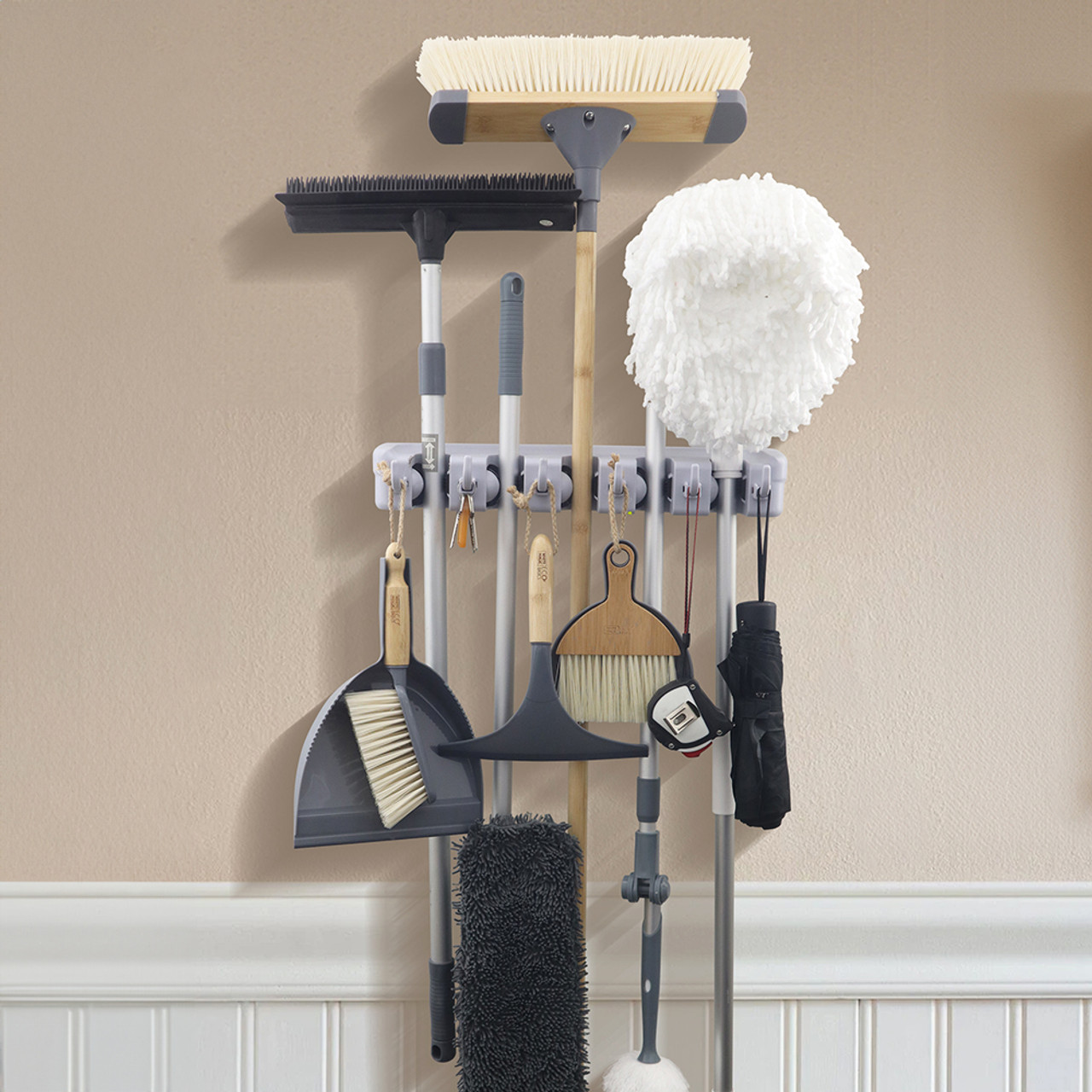 Superio Brand 3 Slot Mop & Broom Organizer, Black, 1 Piece