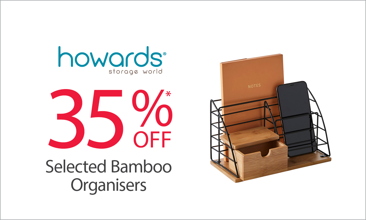 save 35% on howards bamboo organisers