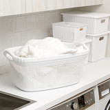 Seymours Knit Pattern Laundry Basket 37L - White