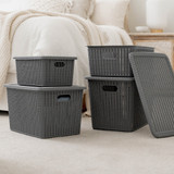 Seymours Knit Pattern Basket with Lid 12L - Grey