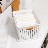 Seymours Knit Pattern Basket with Lid 5L - White