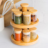 Kates Kitchen Bamboo Revolving Spice Rack & Glass Jar Set
