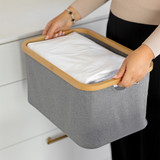 Medium Fabric Linen Laundry Basket - Dark Grey