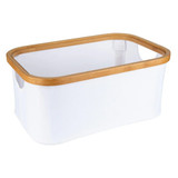 Medium Fabric Linen Laundry Basket with Bamboo Lid - White