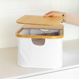 Medium Fabric Linen Laundry Basket with Bamboo Lid - White