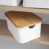 Medium Fabric Linen Laundry Basket with Bamboo Lid - White