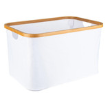 Large Fabric Linen Laundry Basket with Bamboo Lid - White