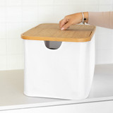 Large Fabric Linen Laundry Basket with Bamboo Lid - White