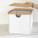 Large Fabric Linen Laundry Basket with Bamboo Lid - White