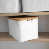 Large Fabric Linen Laundry Basket with Bamboo Lid - White