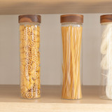 Glass Pasta Jar 1.2L with Acacia Wood Lid - Tall Round