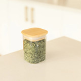 Glass Herb & Spice Jar 200ml with Bamboo Lid - Square
