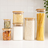 Glass Herb & Spice Jar 200ml with Bamboo Lid - Square