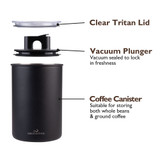 CasaBarista Stainless Steel Vacuum Coffee Canister 1.3L - Black