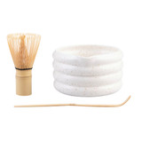 Teaology 3 Piece Matcha Tea Whisk Set with White Ceramic Bowl