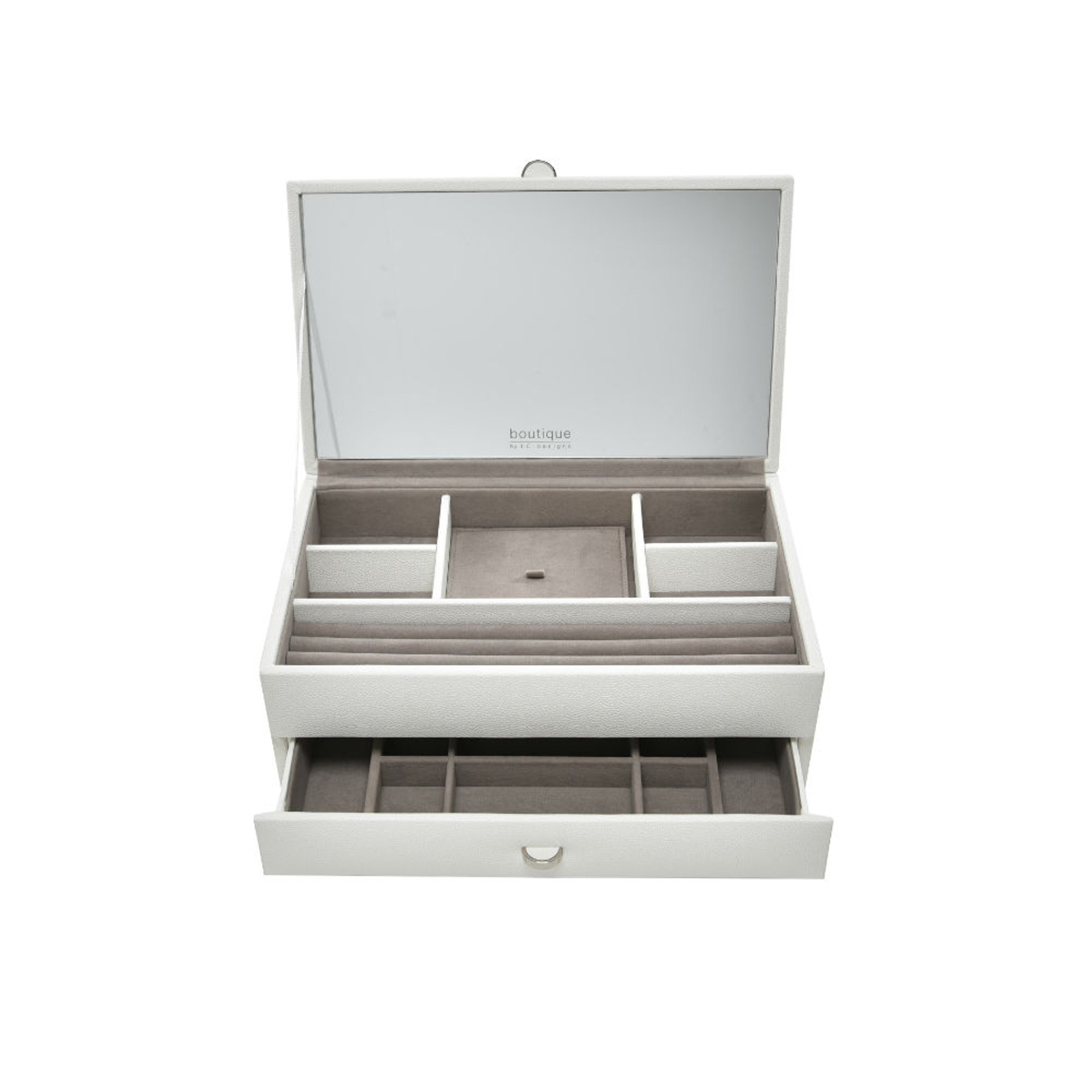 Jewellery Box with Mirrored Lid Medium - White | Howards Storage World