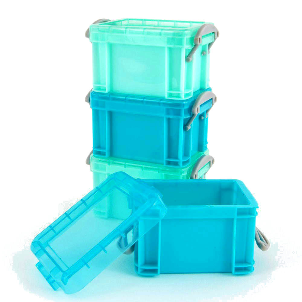 Howards Set of 4 Plastic Storage Boxes with Lids Mini 140ml Blue/Aqua