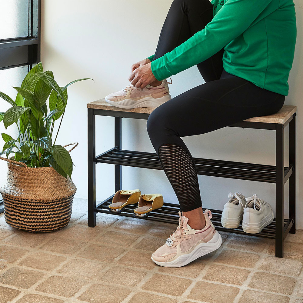 Howards 2 Tier Shoe Rack with Bench Black Howards Storage World