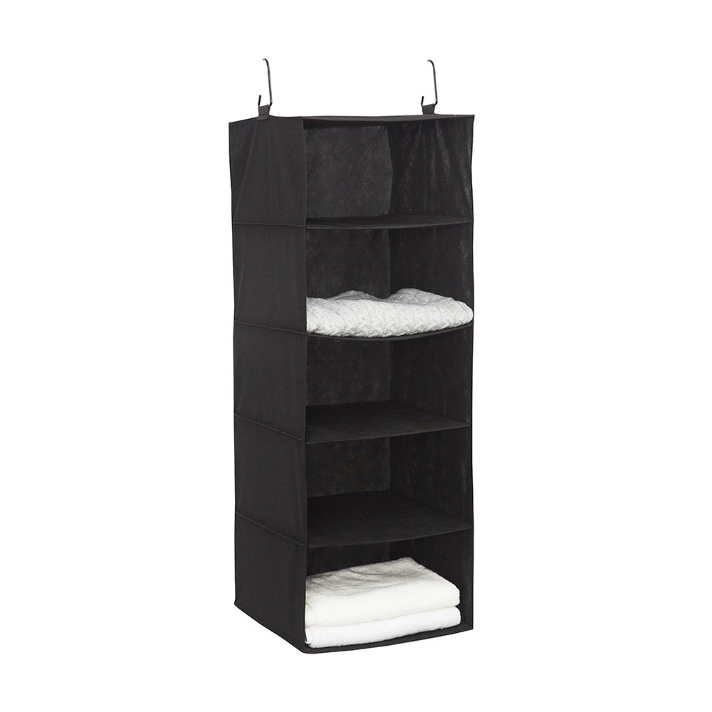 Howards Black Fabric 5 Shelf Hanging Wardrobe Organiser Howards