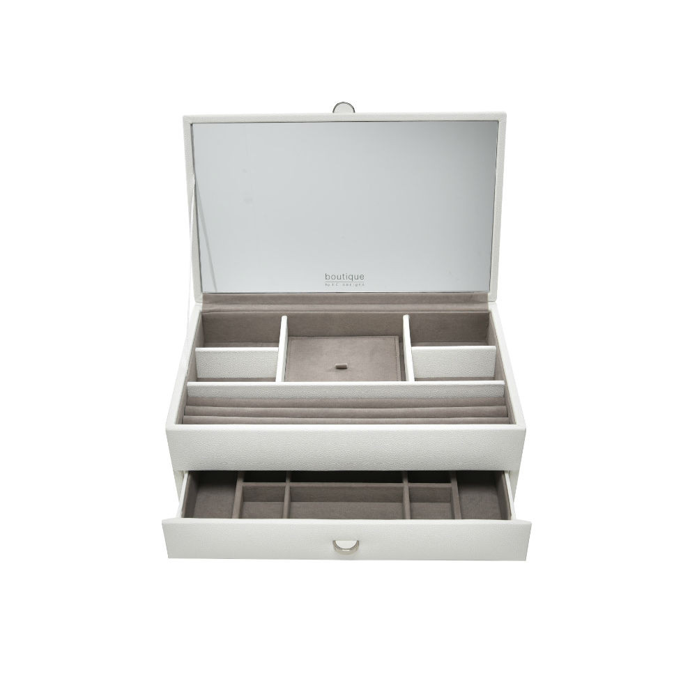 Jewellery Box with Mirrored Lid Medium White Howards Storage World