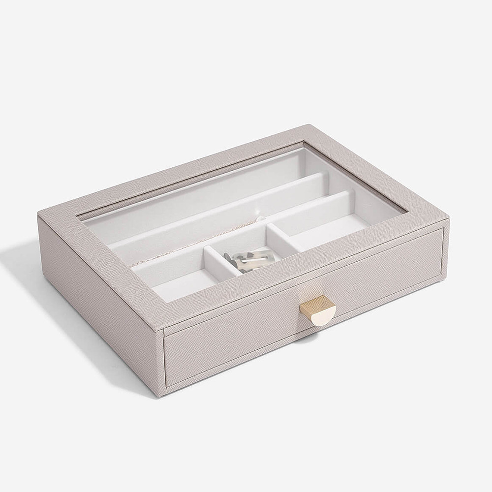 Stackers Classic Drawer Jewellery Box Glass Lid Layer Taupe Howards