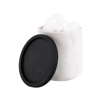 Marble Look Bathroom Cotton Canister with Black Trim