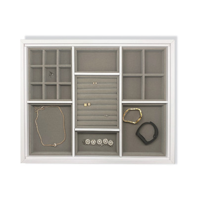 Multi Compartment Jewellery Drawer Medium Organiser for Elfa - White/Grey
