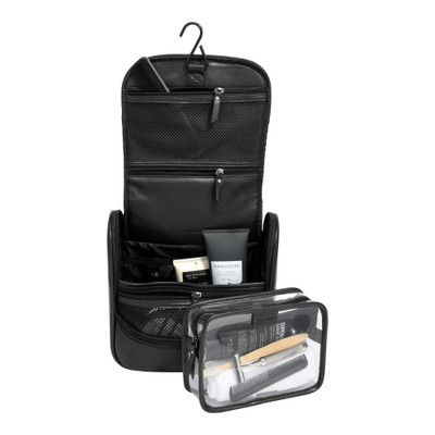 Stackers Leather Hanging Toiletry Bag - Black