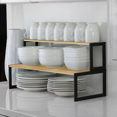 WilliamsWare Deep Stackable Bamboo Kitchen Shelf 70cm Wide - Black ...