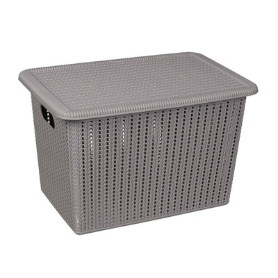 Seymours Knit Pattern Basket with Lid 20L - Grey