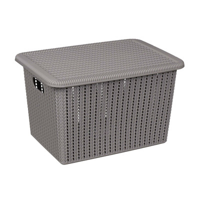 Seymours Knit Pattern Basket with Lid 15L - Grey