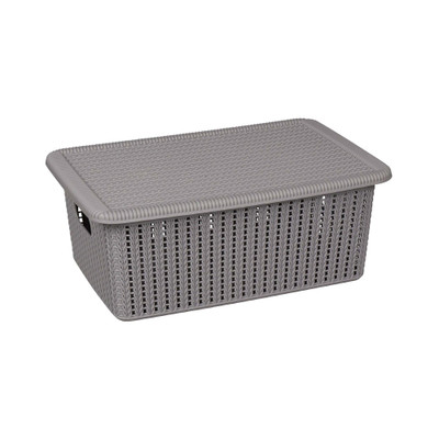 Seymours Knit Pattern Basket with Lid 12L - Grey