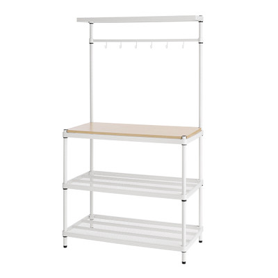 MeshWorks Utility Shelving Unit with Bamboo Top - White