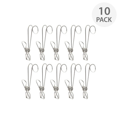 Stainless Steel Laundry Pegs with Hanging Hook - 10 Pack