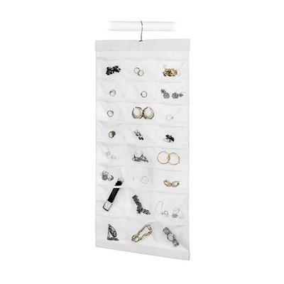 48 Pocket Wardrobe Hanging Jewellery Organiser - Clear/White