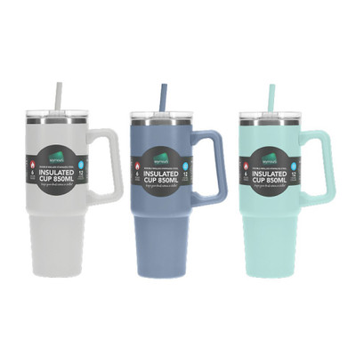 Stainless Steel Flask Mug 850ml with Straw - Assorted