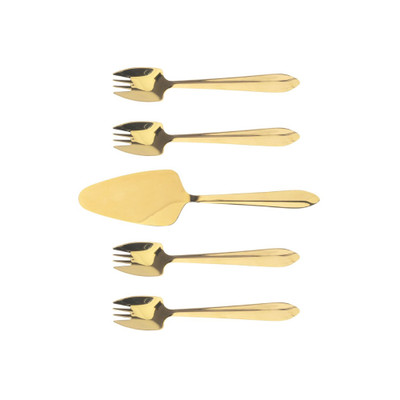 Splayd Gold Mirror Cake Server Cutlery Set - 5 Pieces