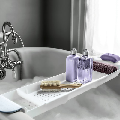 madesmart Expandable Bathtub Shelf - White/Blue