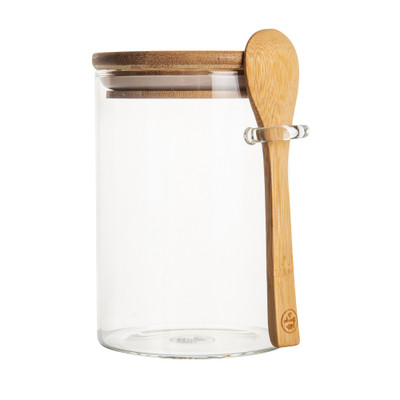 Glass Jar 500ml with Bamboo Lid and Spoon - Round