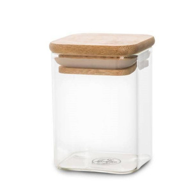 Glass Herb & Spice Jar 200ml with Bamboo Lid - Square