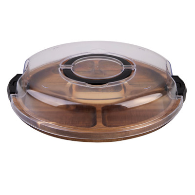 Alfresco Lane 5 Compartment Round Grazing Platter with Lid - Acacia Wood
