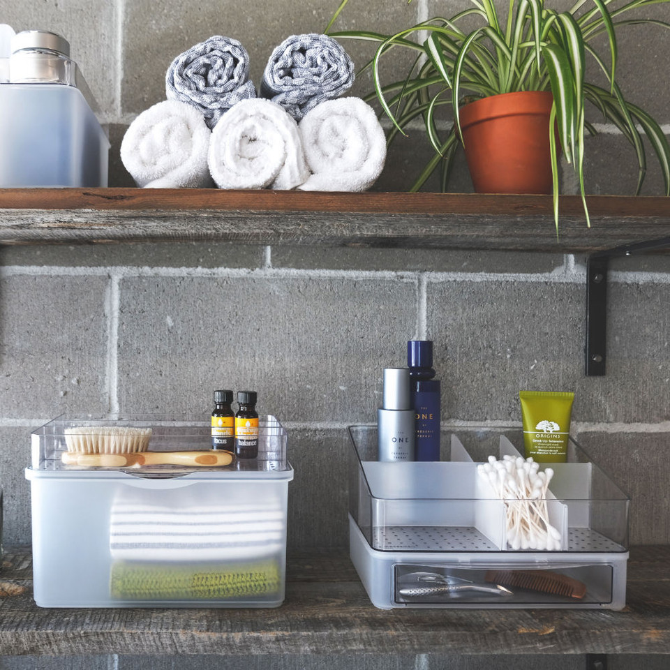 madesmart Bathroom Vanity Stackable Angled Bin Clear Howards